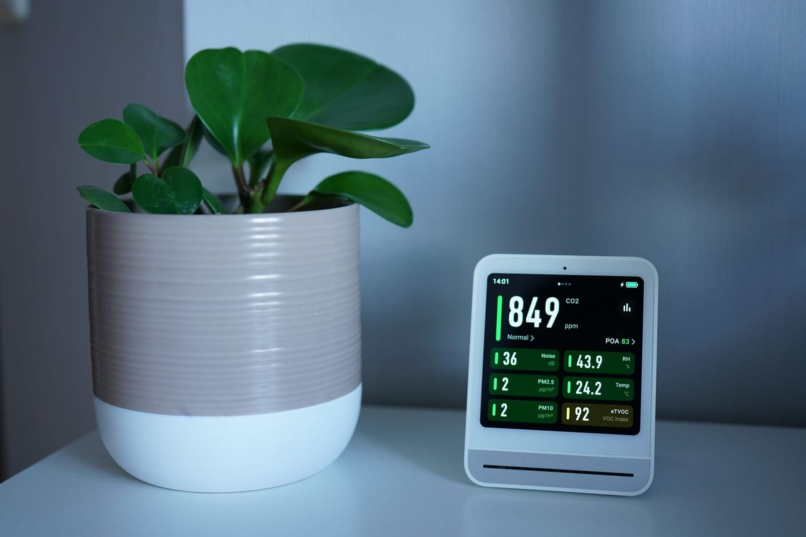 Air purifier running in a living room