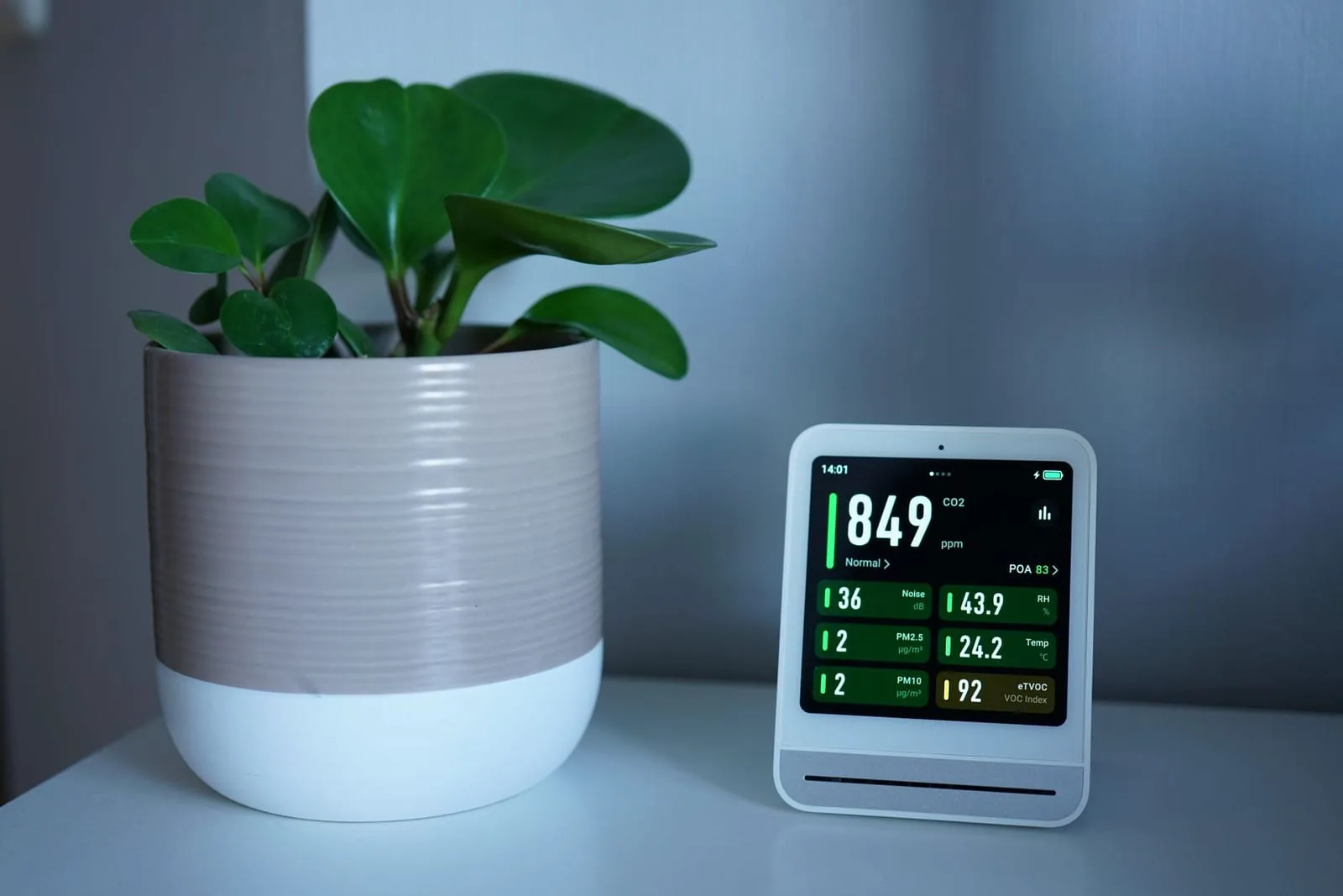 Air purifier running in a living room