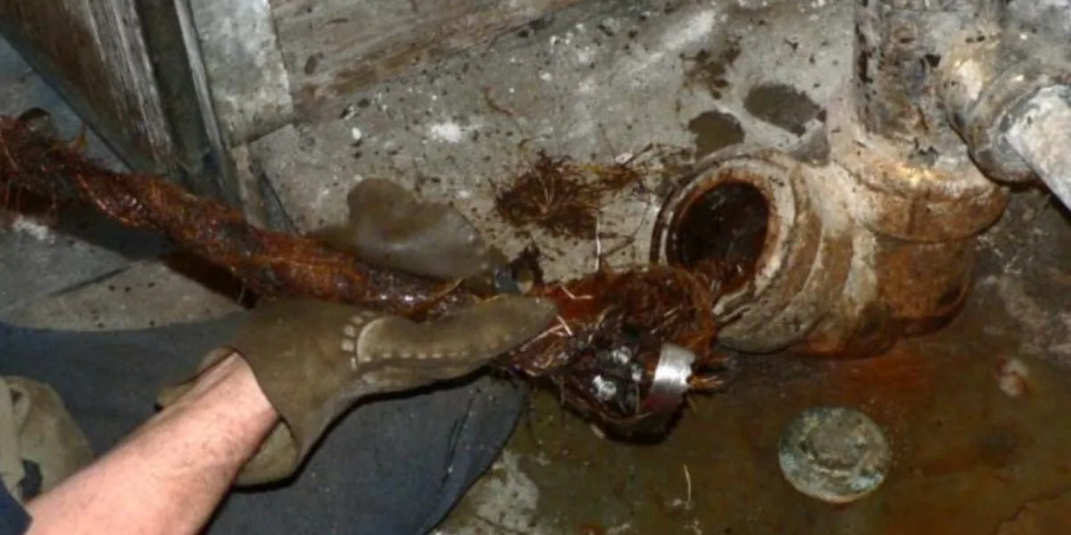 Plumber inspecting a home main drain and sewer cleanout