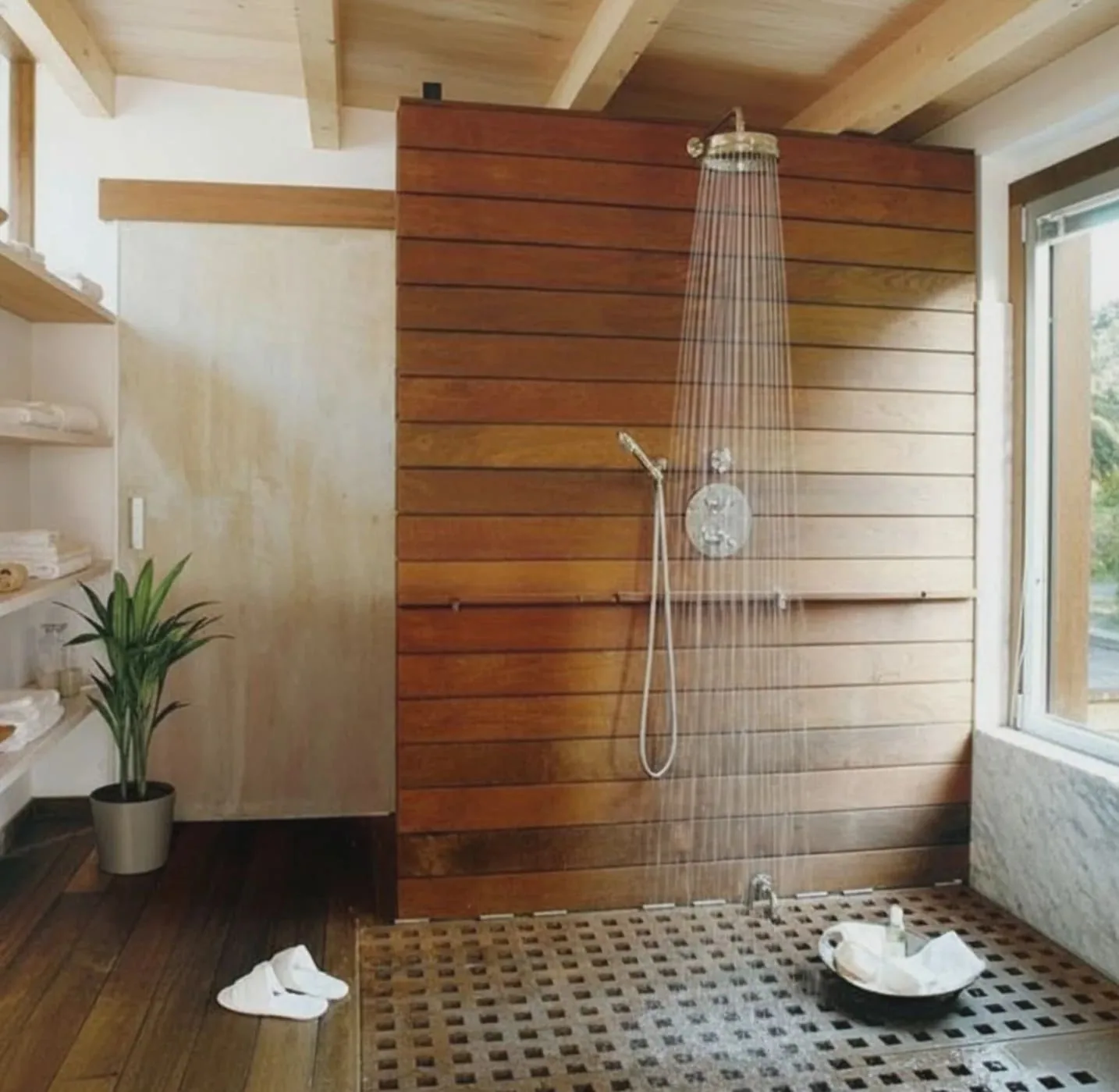 Wall-mounted tankless water heater installed in a home utility room